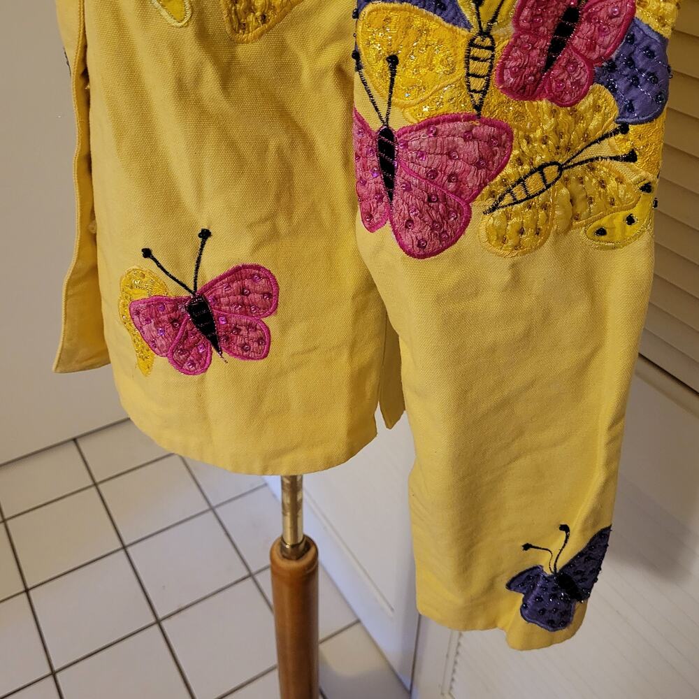 Vintage Embroidered Butterfly Cotton Jacket Anage Yellow Artistic M 36 19x17.5 - Picture 3 of 9